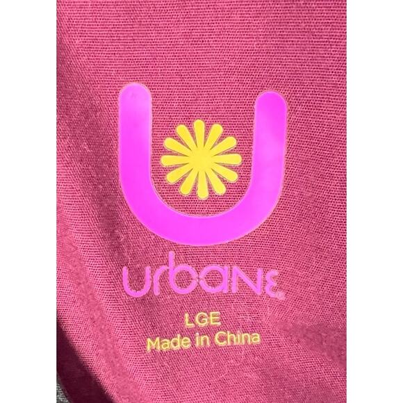 Ubane Scrubs Top Womens Large-Modern Abstract - Black/Maroon/Gray SS Stretch - Picture 4 of 5